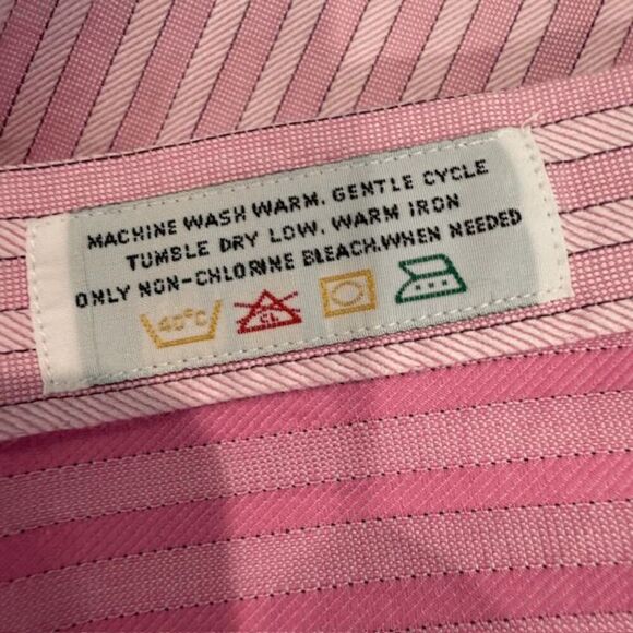 Bachrach Button Down Shirt Pink Stripe Contrasting Cotton Size XL 18 34-35 - Picture 4 of 8